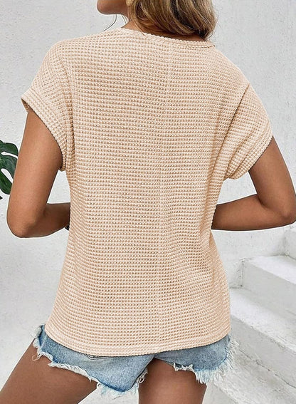 ✨Women's Casual Waffle Knit Hollow Out Short Sleeve Shirts
