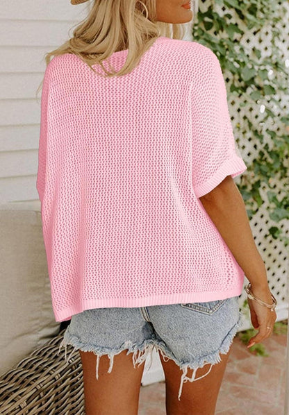 ✨Womens Floral Cute Tops Short Sleeve Crochet Cover Ups Lightweight Pullover