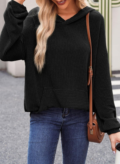 Women's Ribbed Knit Pullover Hoodie