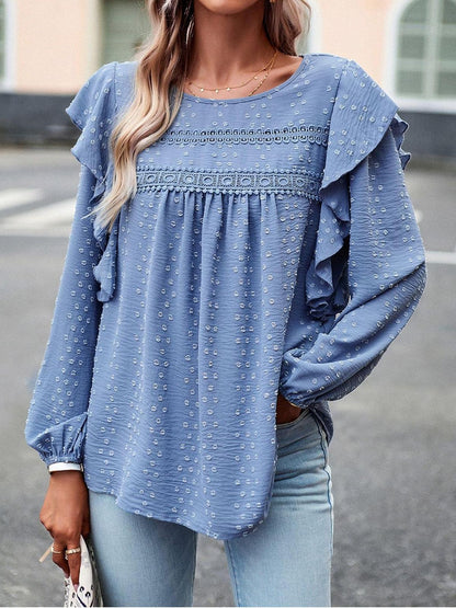 Women's Swiss Polka Dot Babydoll Top With Ruffles