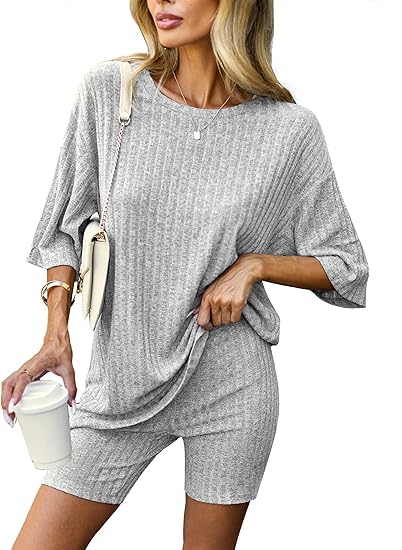🔥Ribbed Knit T-shirt Shorts Lounge Sets (BUY 2 FREE SHIPPING)