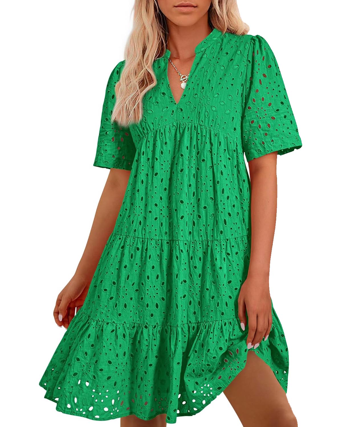 ⏰Hot Sale-Women's Elegant Hollow Out Lace Ruffle Casual Mini Dress