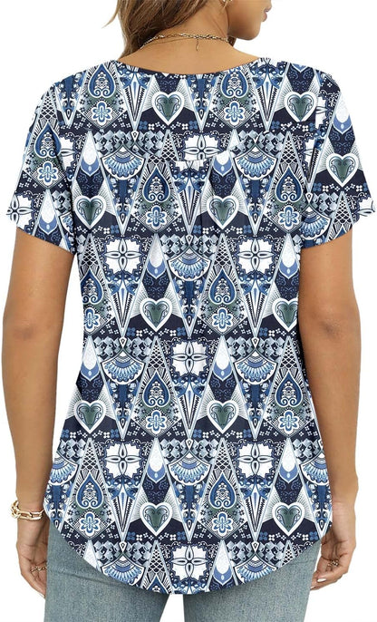 ⏰Hot Sale-Women's Summer Printed Pleated Crew Neck Tee