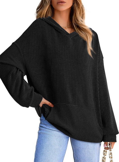 Women's Ribbed Knit Pullover Hoodie