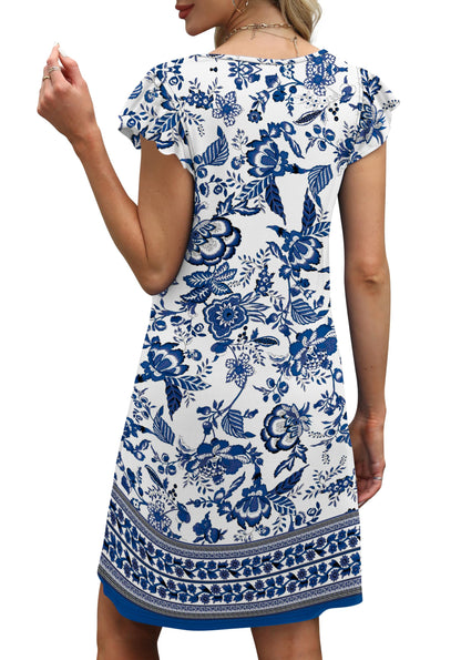 Womens Summer Dresses Ruffle Sleeve V Neck Loose Swing Sundresses