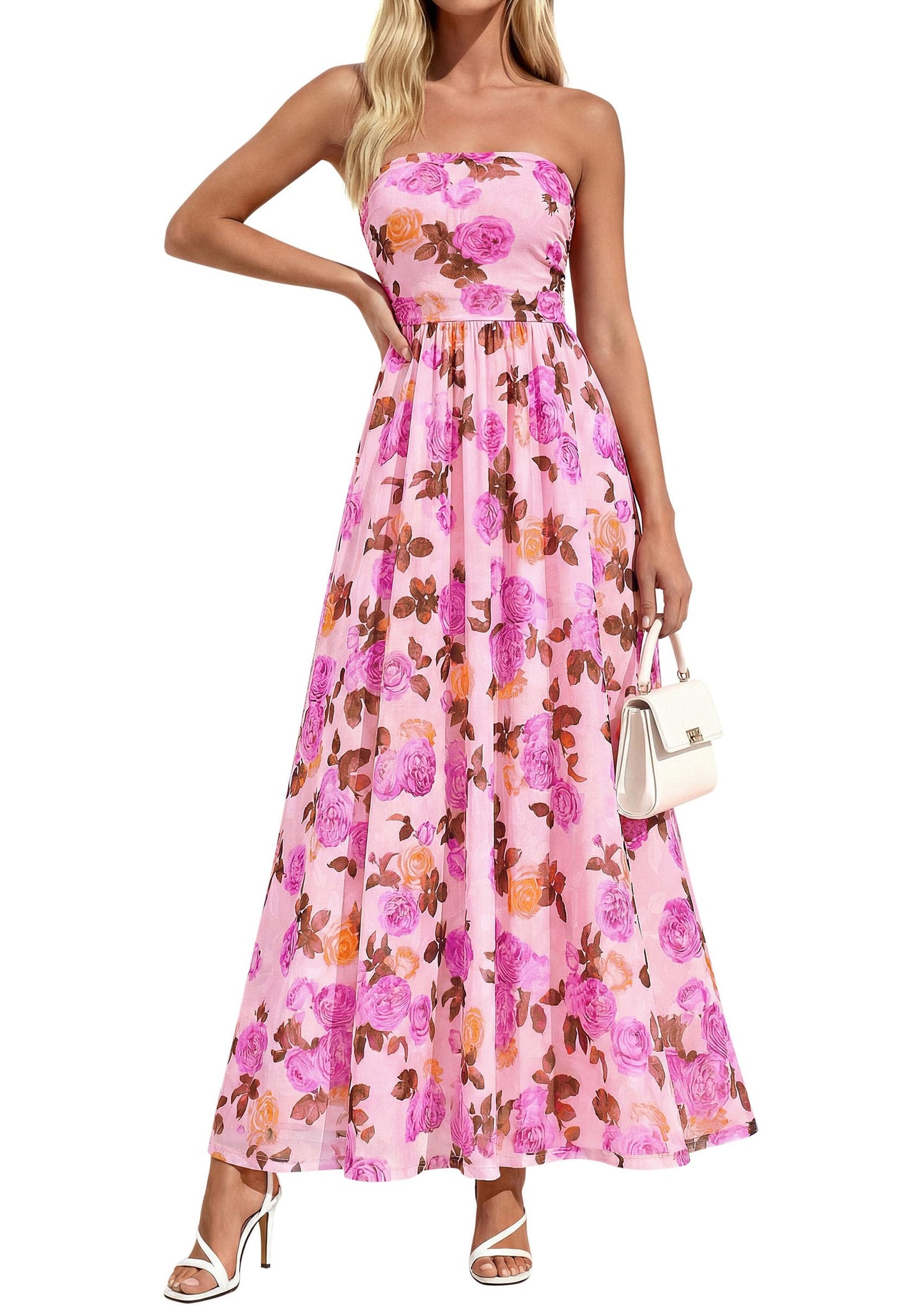 Womens Boho Maxi Dress Summer Floral Tube Strapless Wedding Guest Dresses