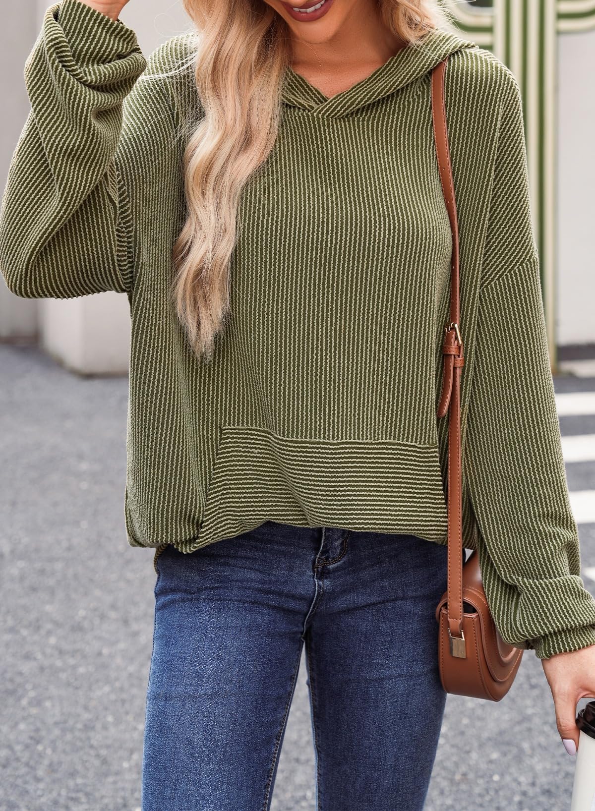 Women's Ribbed Knit Pullover Hoodie