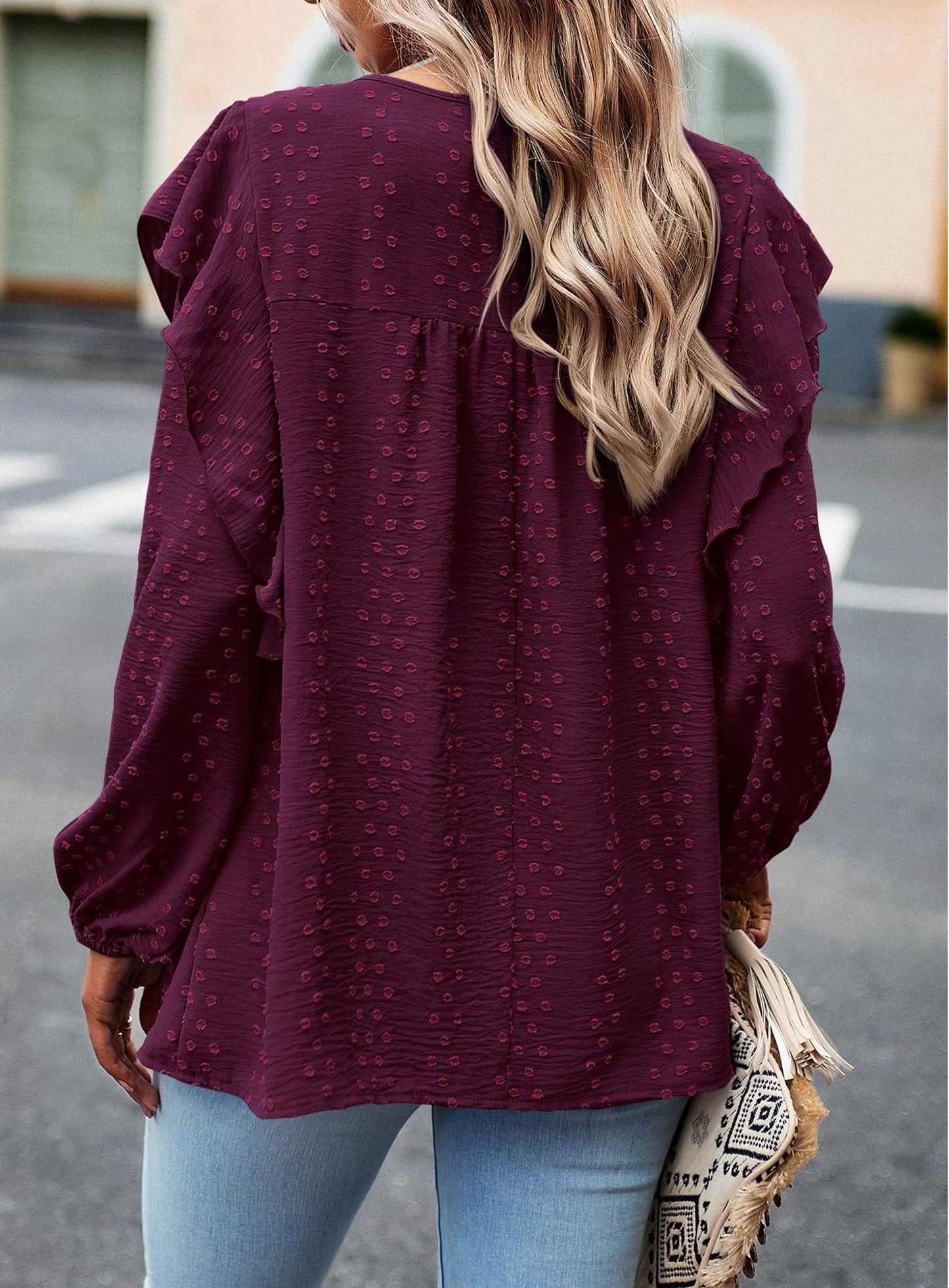 Women's Swiss Polka Dot Babydoll Top With Ruffles