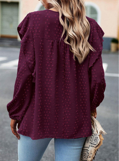 Women's Swiss Polka Dot Babydoll Top With Ruffles