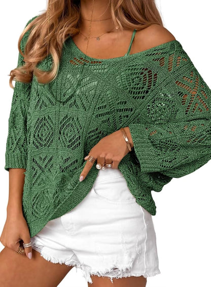 ✨Women's Spring Summer Crochet Hollow Out Pullover Off Shoulder Top