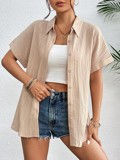 ⏰ HOT SALE-Womens Button Down Shirts Casual Short Sleeve Dress Shirt (BUY 2 FREE SHIPPING)