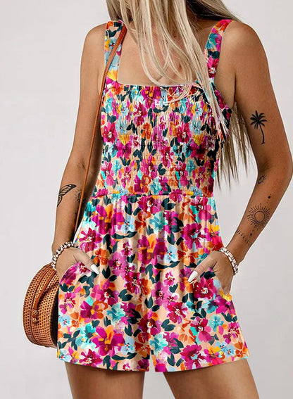 Women's Casual Sleeveless Floral Jumpsuit Cute Romper with Pockets
