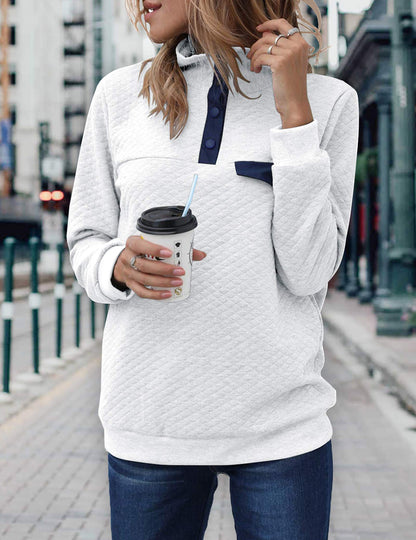 Women Fashion Quilted Pattern Lightweight Zipper Long Sleeve Plain Casual Ladies Sweatshirts