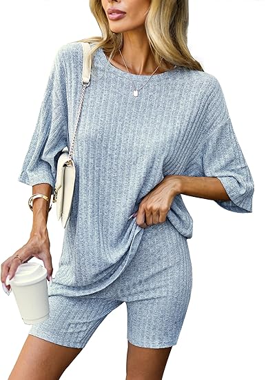 🔥Ribbed Knit T-shirt Shorts Lounge Sets (BUY 2 FREE SHIPPING)