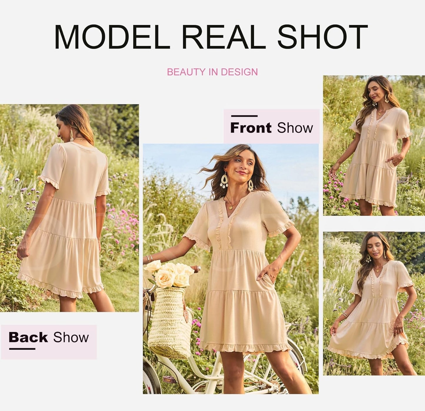 ✨Womens Dresses  V Neck Short Sleeve Casual A Line Flowy Swing Shift Dress