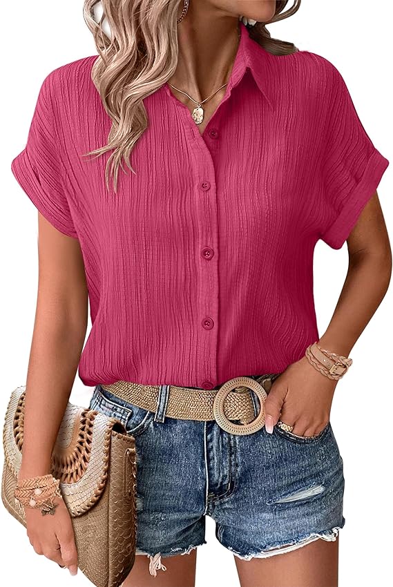 ⏰ HOT SALE-Womens Button Down Shirts Casual Short Sleeve Dress Shirt (BUY 2 FREE SHIPPING)