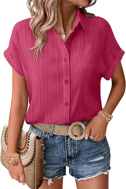 ⏰ HOT SALE-Womens Button Down Shirts Casual Short Sleeve Dress Shirt (BUY 2 FREE SHIPPING)