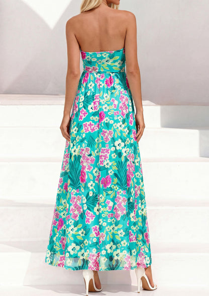 Womens Boho Maxi Dress Summer Floral Tube Strapless Wedding Guest Dresses
