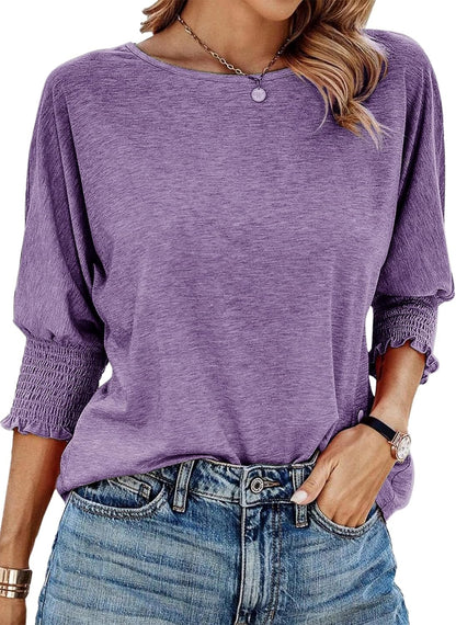 💥Women's Tops 3/4 Sleeve T-Shirts Cute Crewneck Tees Blouses