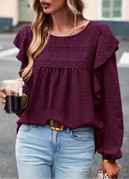 Women's Swiss Polka Dot Babydoll Top With Ruffles