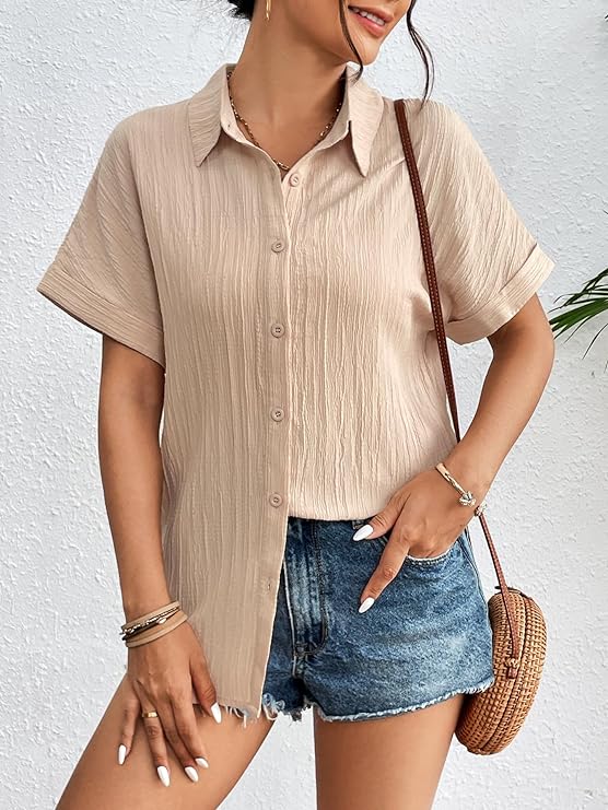 ⏰ HOT SALE-Womens Button Down Shirts Casual Short Sleeve Dress Shirt (BUY 2 FREE SHIPPING)