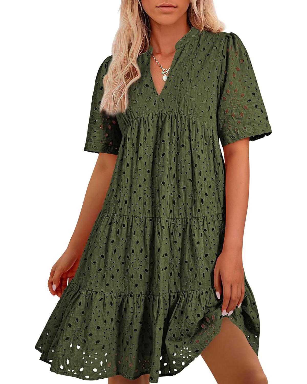 ⏰Hot Sale-Women's Elegant Hollow Out Lace Ruffle Casual Mini Dress