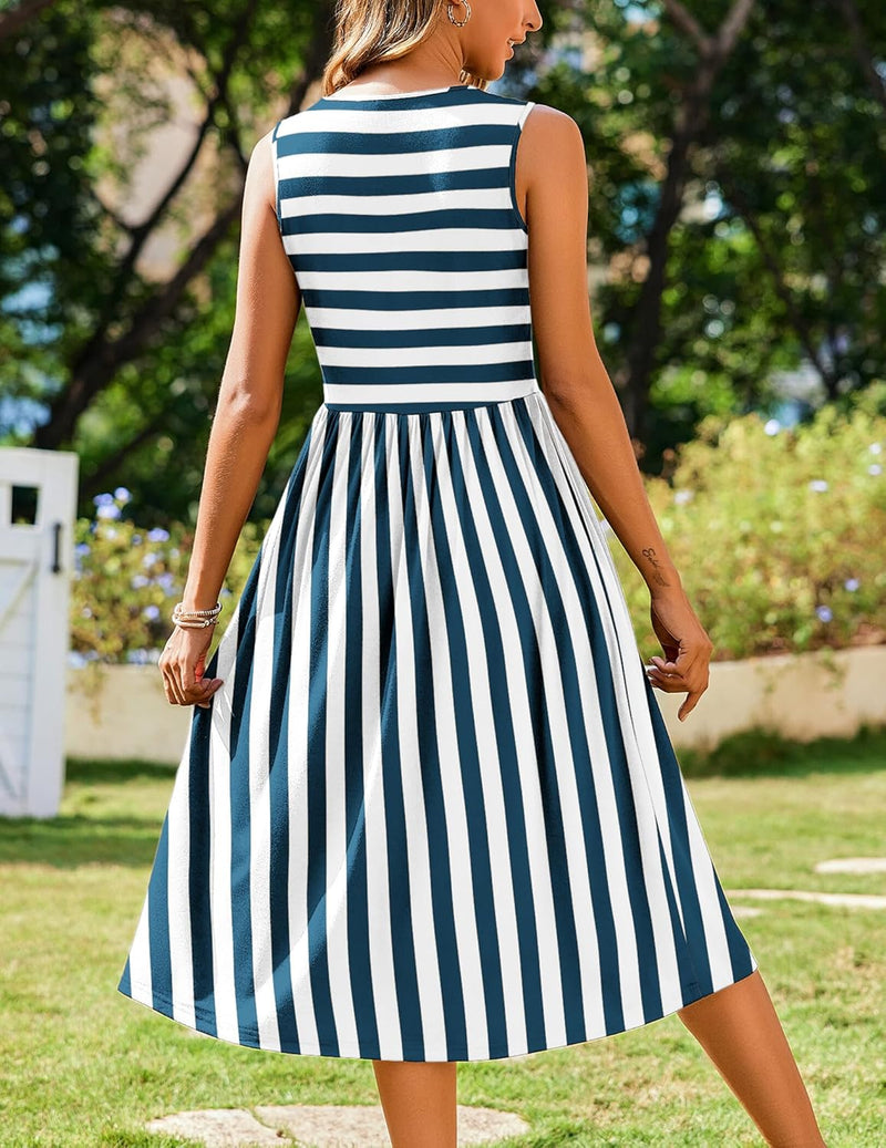 ✨Women's Summer Striped Tank Midi Dress with Pockets