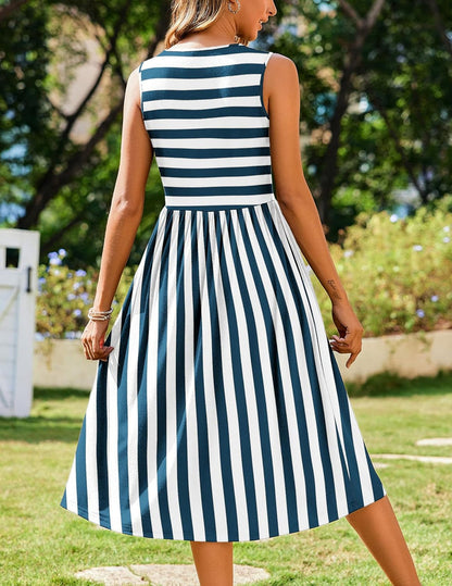✨Women's Summer Striped Tank Midi Dress with Pockets