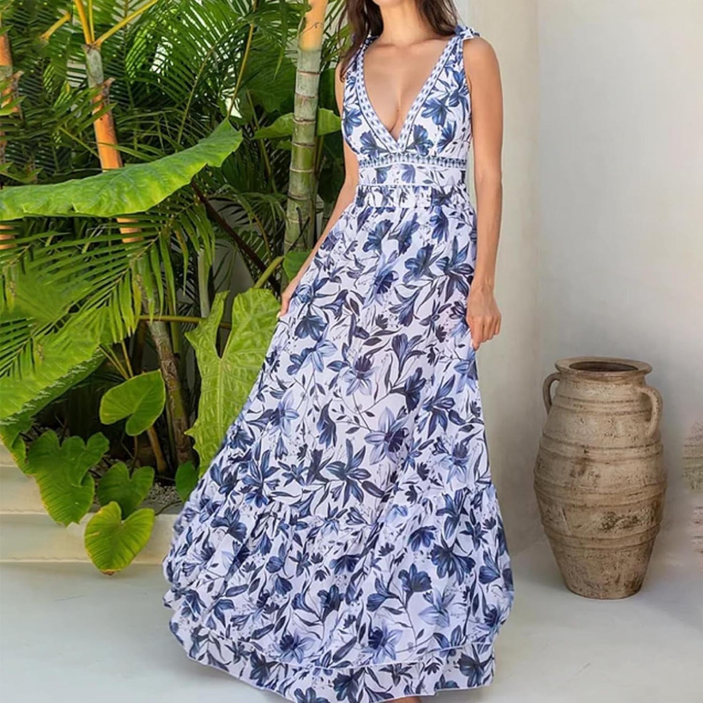 ✨Women Adjustable Shoulder Strip Plant Prints One Piece Swimsuit and Skirt/Sarong