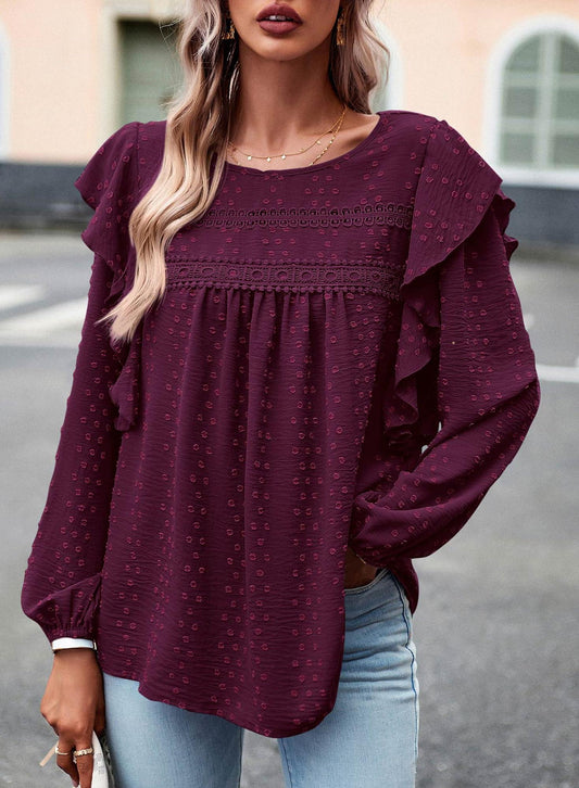 Women's Swiss Polka Dot Babydoll Top With Ruffles