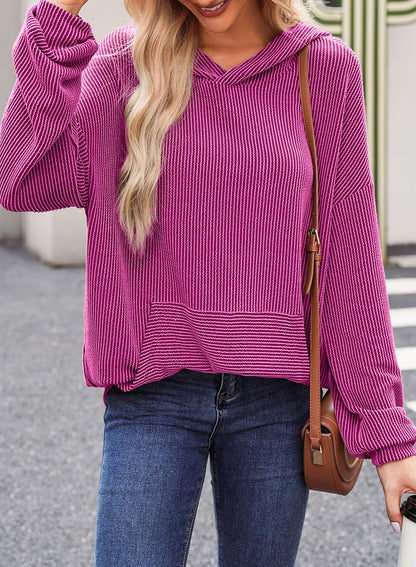 Women's Ribbed Knit Pullover Hoodie