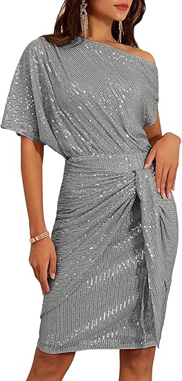 ✨Women's Sequin Sparkly Glitter One Shoulder Ruched Bodycon Dress(Last day 50% OFF!!!)
