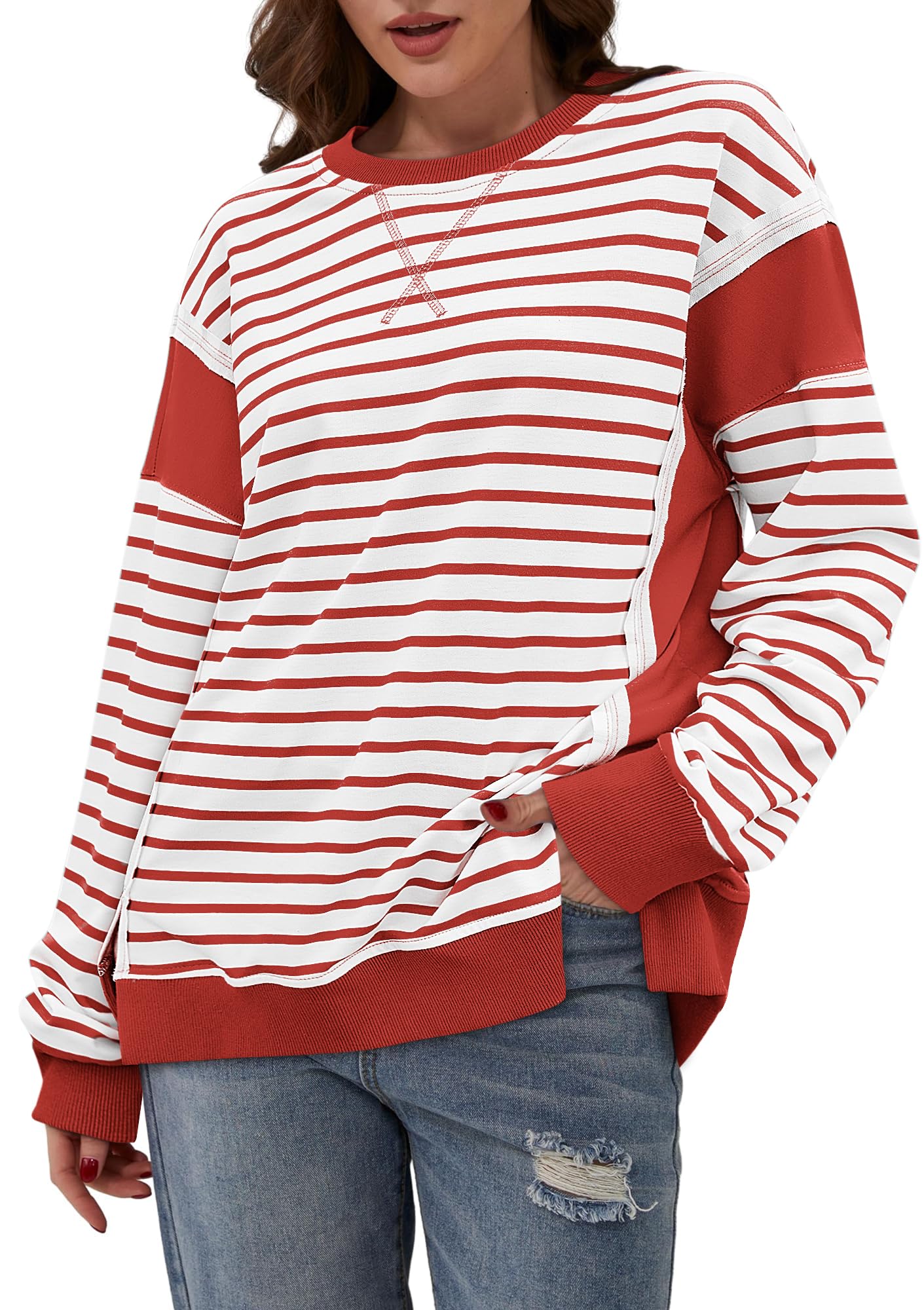 Striped Color Block Oversized Sweatshirt