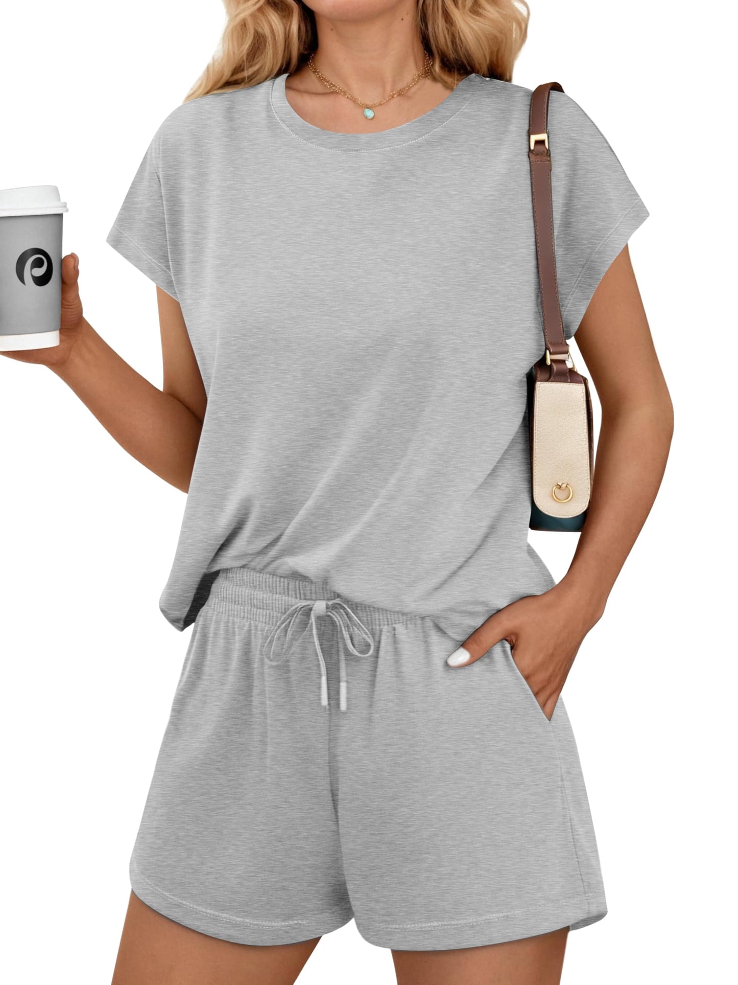 Womens Summer Crewneck Matching Shorts Lounge Set