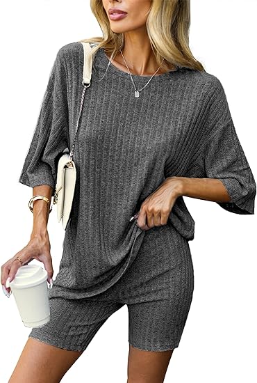 🔥Ribbed Knit T-shirt Shorts Lounge Sets (BUY 2 FREE SHIPPING)