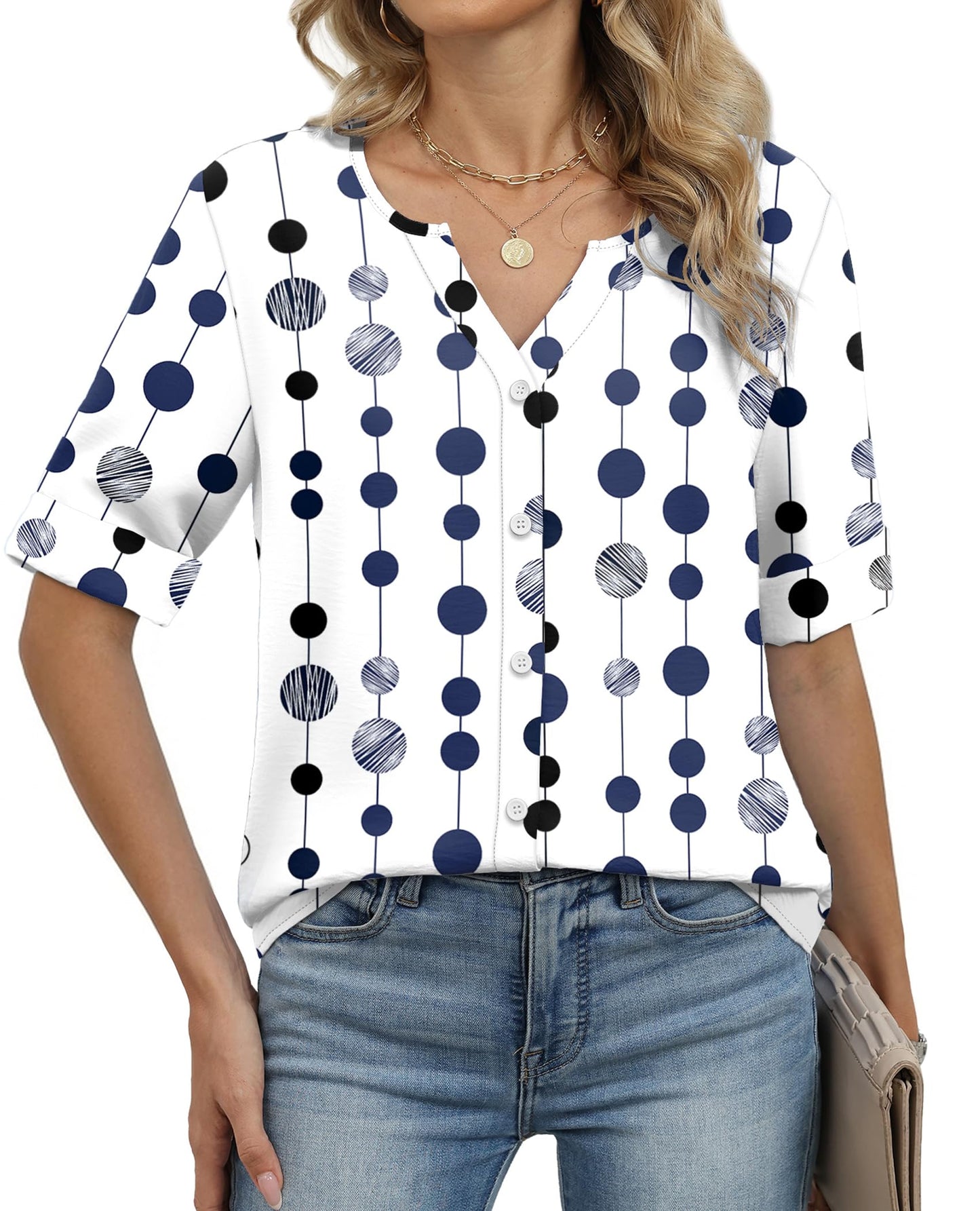 Women's Cotton 3/4 Sleeve Button Down Gingham Shirts