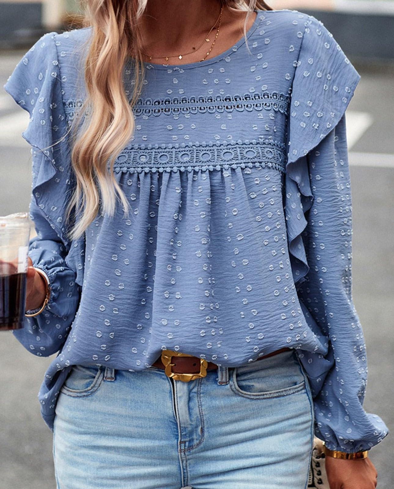 Women's Swiss Polka Dot Babydoll Top With Ruffles