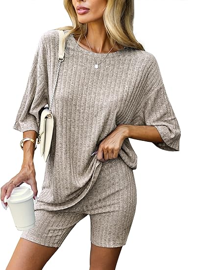 🔥Ribbed Knit T-shirt Shorts Lounge Sets (BUY 2 FREE SHIPPING)