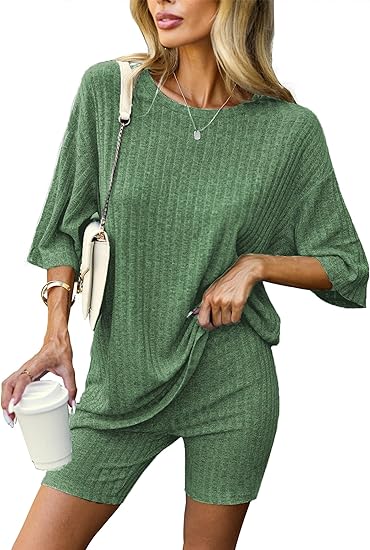 🔥Ribbed Knit T-shirt Shorts Lounge Sets (BUY 2 FREE SHIPPING)