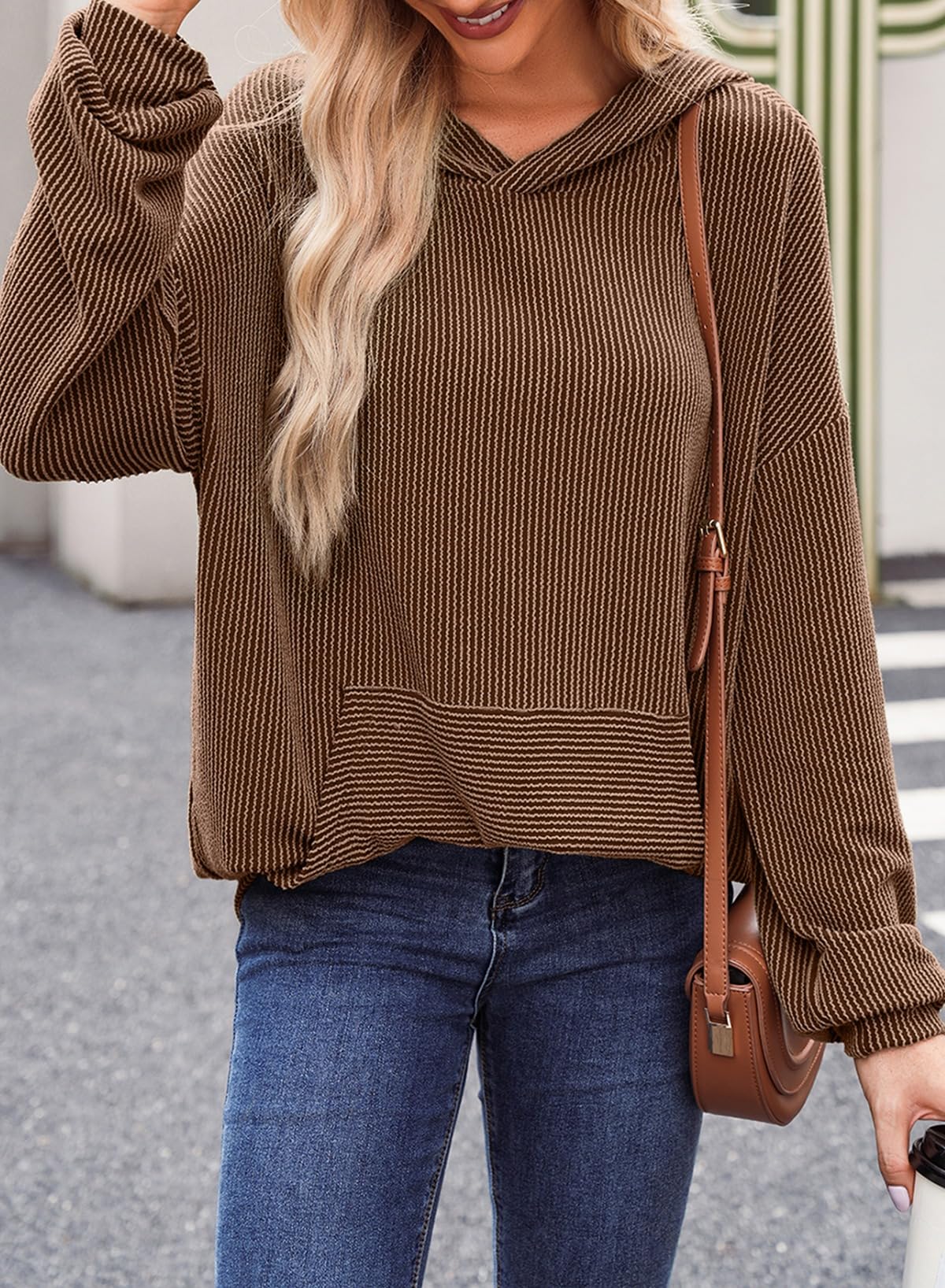 Women's Ribbed Knit Pullover Hoodie