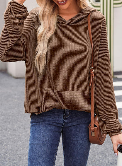 Women's Ribbed Knit Pullover Hoodie