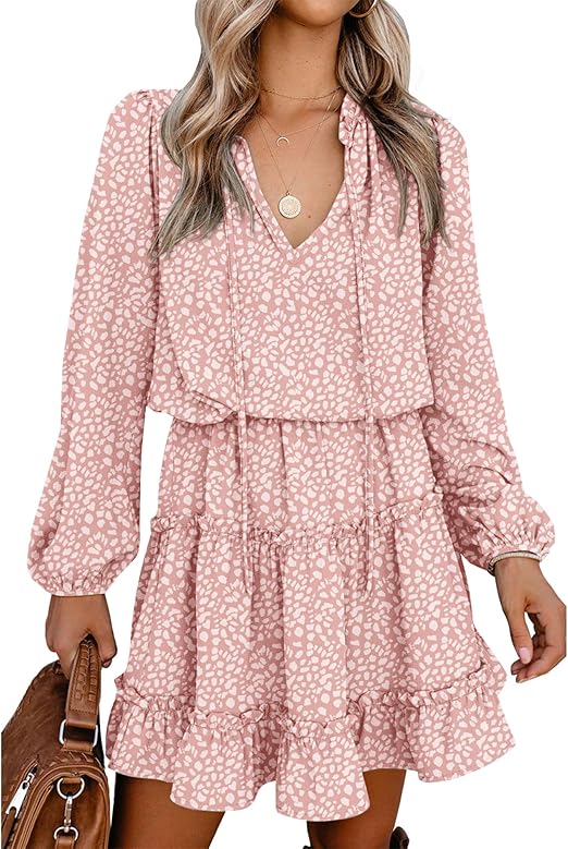 ✨Women's Tie Neck High Waist Layered Ruffle Waist Mini Dress