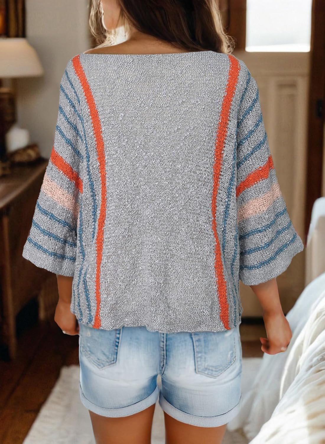 ✨Hot Sale-Women's Casual Color Block Striped Cable Knit Boho Sweater