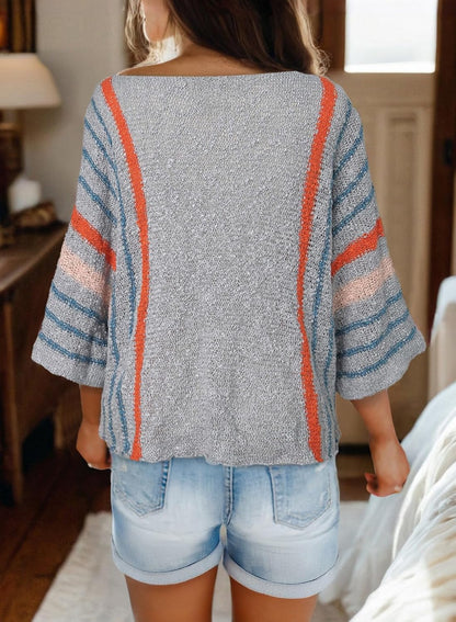 ✨Hot Sale-Women's Casual Color Block Striped Cable Knit Boho Sweater