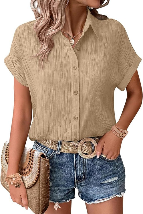 ⏰ HOT SALE-Womens Button Down Shirts Casual Short Sleeve Dress Shirt (BUY 2 FREE SHIPPING)