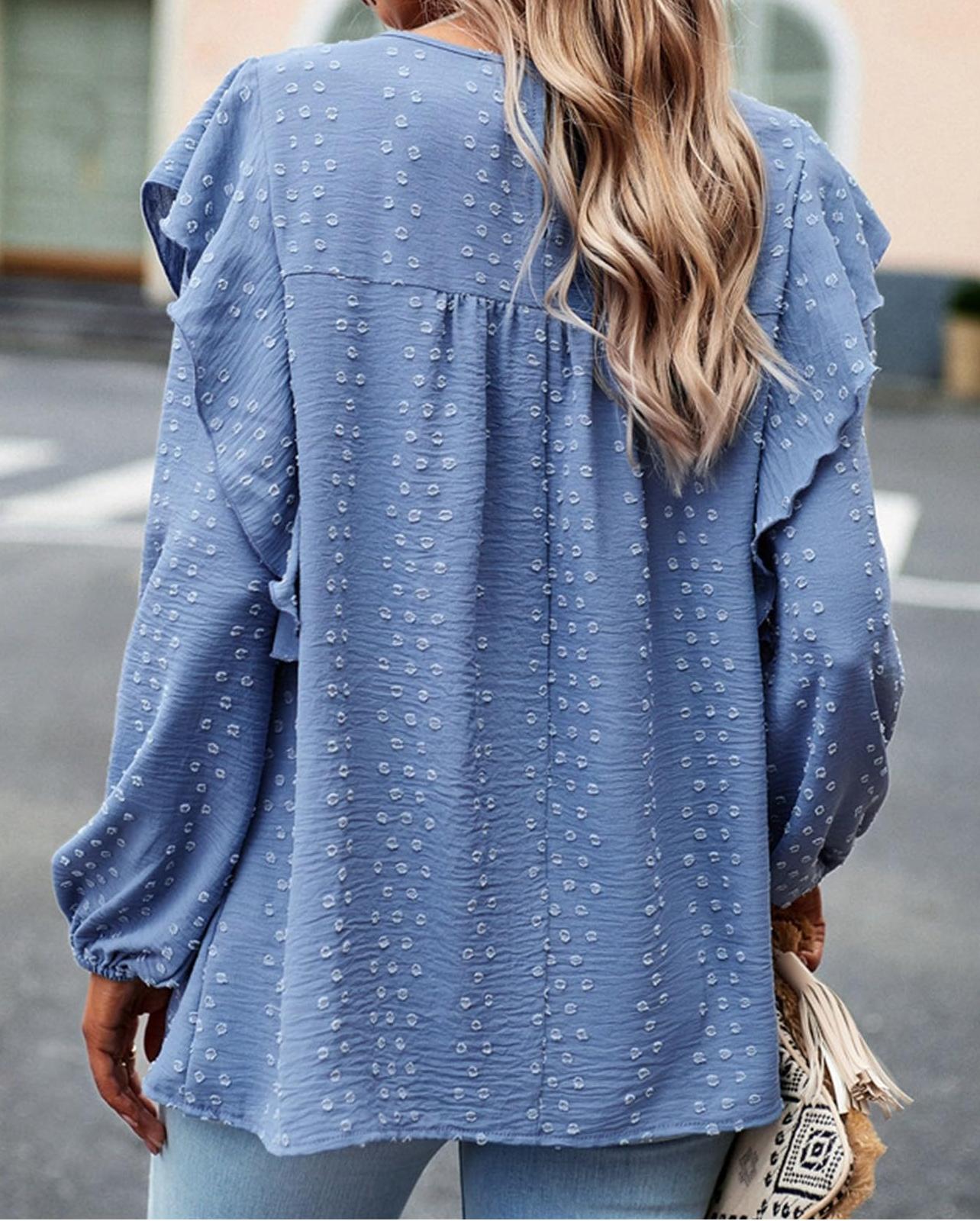 Women's Swiss Polka Dot Babydoll Top With Ruffles