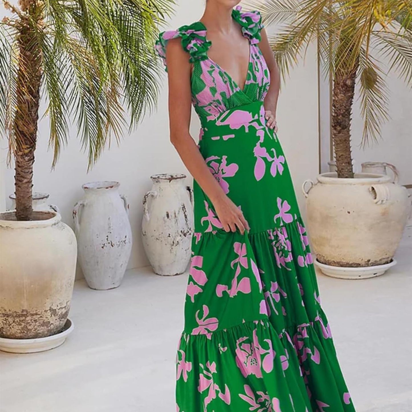 ✨Women Adjustable Shoulder Strip Plant Prints One Piece Swimsuit and Skirt/Sarong