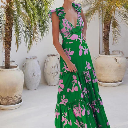 ✨Women Adjustable Shoulder Strip Plant Prints One Piece Swimsuit and Skirt/Sarong