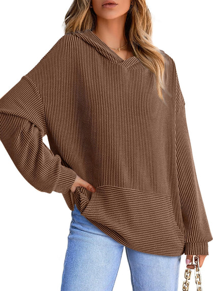 Women's Ribbed Knit Pullover Hoodie