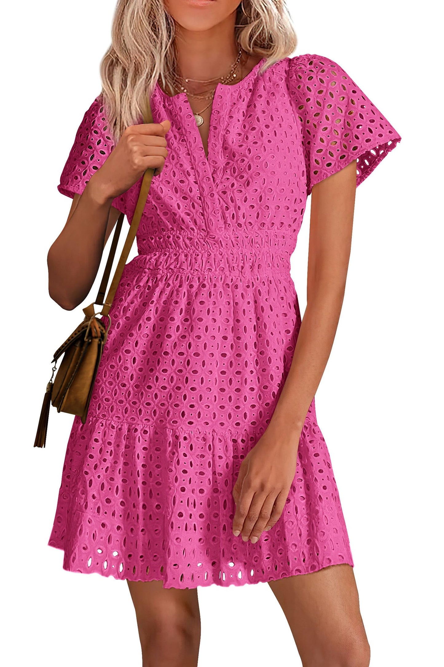 Women's V Neck A Line Hollow Out Lace Dress